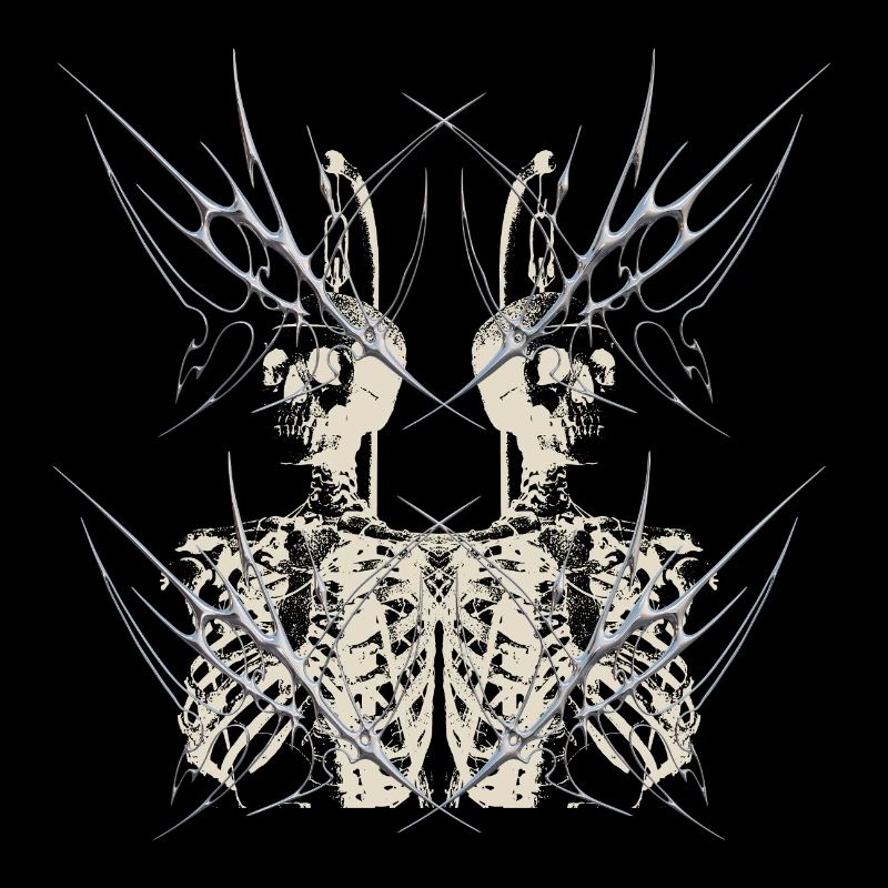 Conception du Cybercore du Miroir Squelette Gothique Sombre