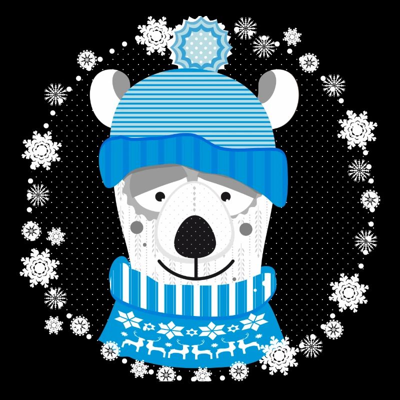 Eisbär mit Mütze und Pulli