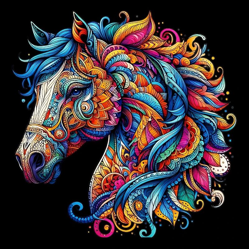 Cheval décoré de Mandalas