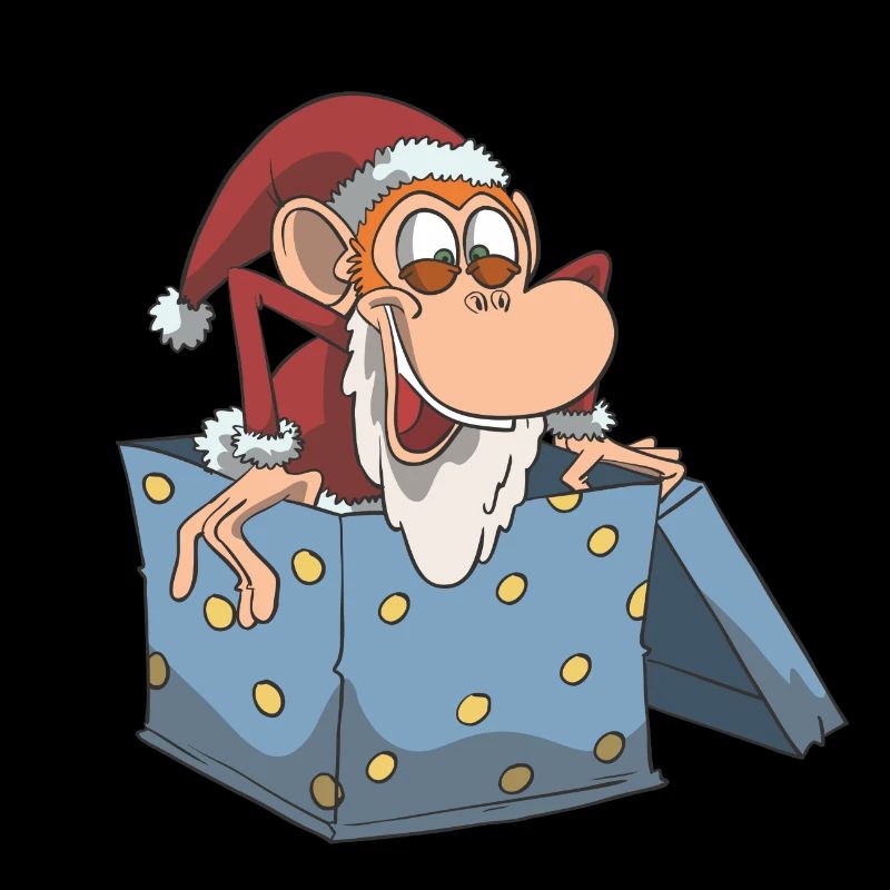 Affe als Weihnachtsmann im Geschenk