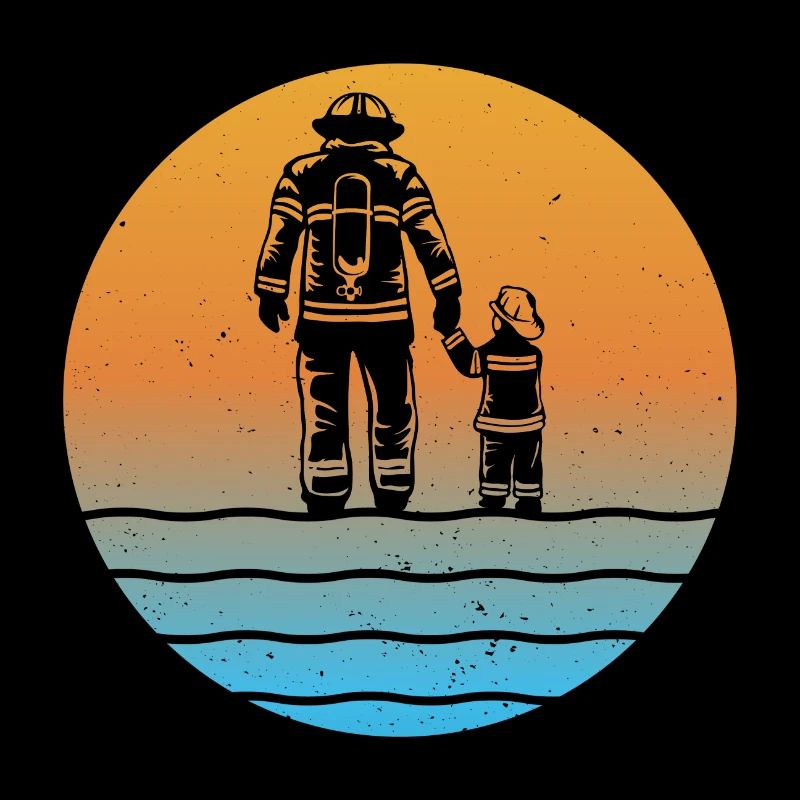 Sunset Firefighter Father and Son