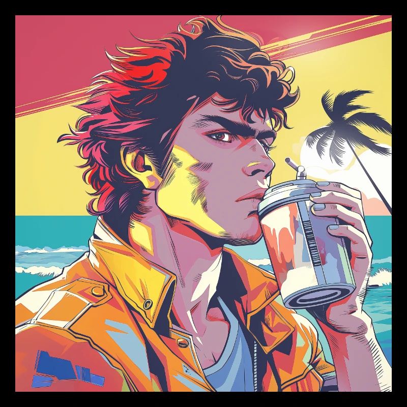 Années 80 Anime Guy Calmant Impression de mode de haute qualité