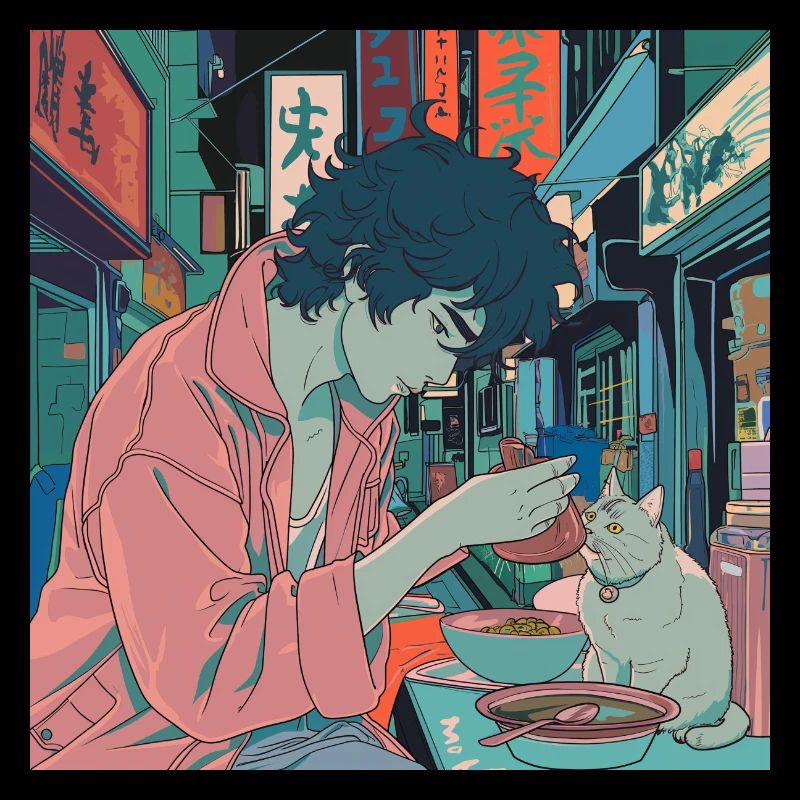 Années 80 Anime Guy Calmant Impression de mode de haute qualité