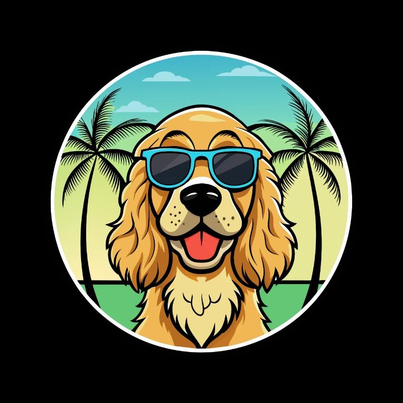 Englischer Cocker Spaniel Hunderasse Cartoon Beach