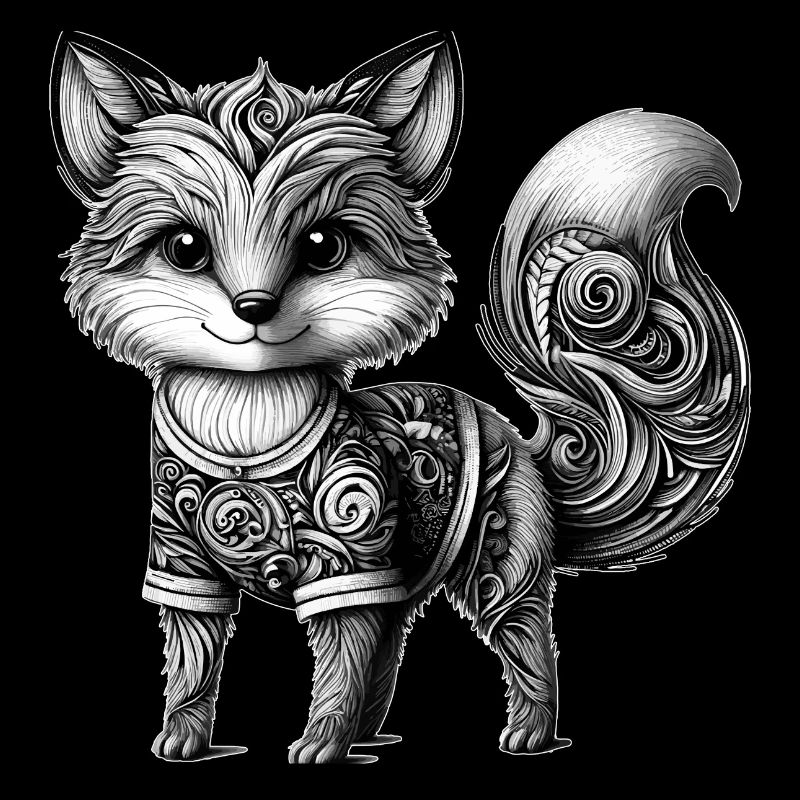 Artfully designed fox in black and white