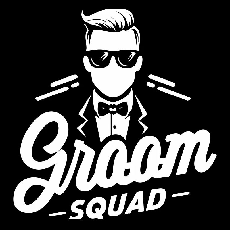 Bräutigam „Groom Squad“-Logo mit Anzug und Fliege