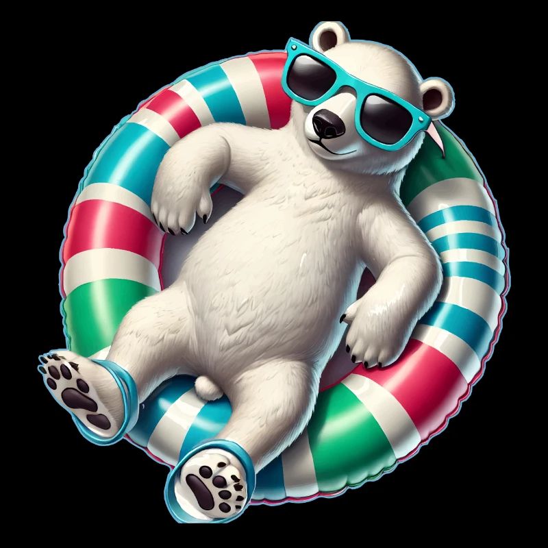 A relaxed polar bear on a swimming ring