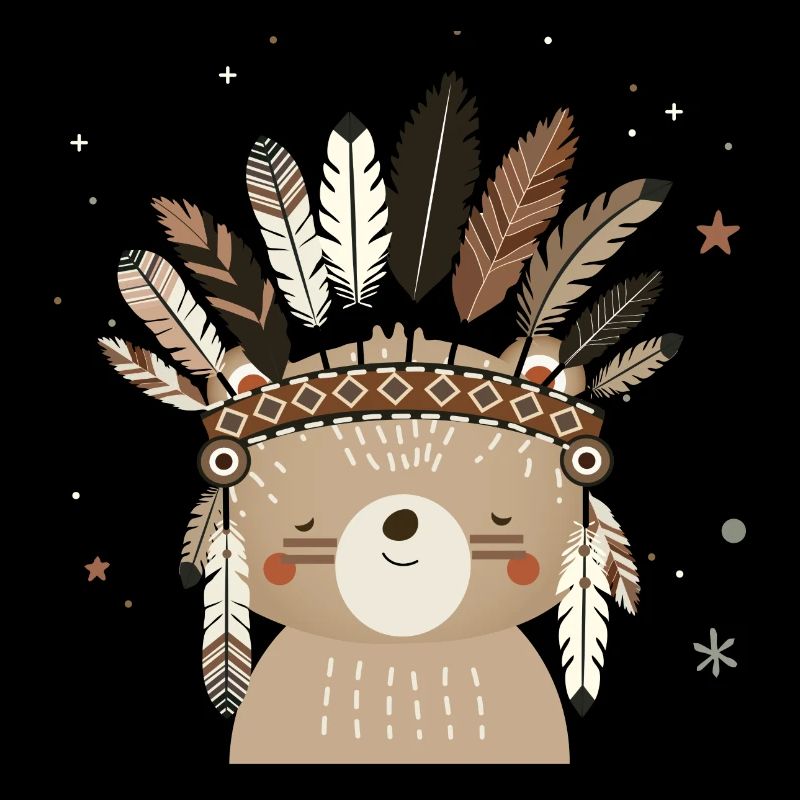 Ours mignon avec coiffe en plumes dans le style boho