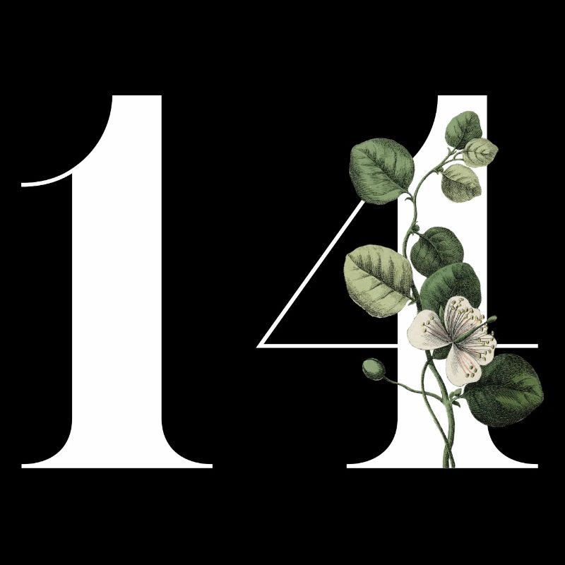 Nummer 14 Blumengrün -14. Geburtstag Blumen