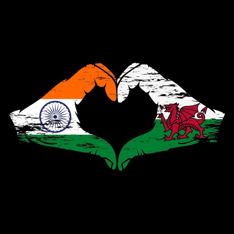 Drapeau de l’Inde Pays de Galles mains forme de coeur utilisé
