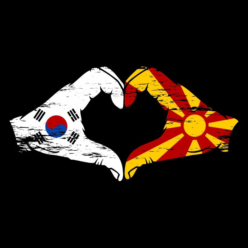 Corée du Sud Macédoine drapeau mains forme de coeur utilisé
