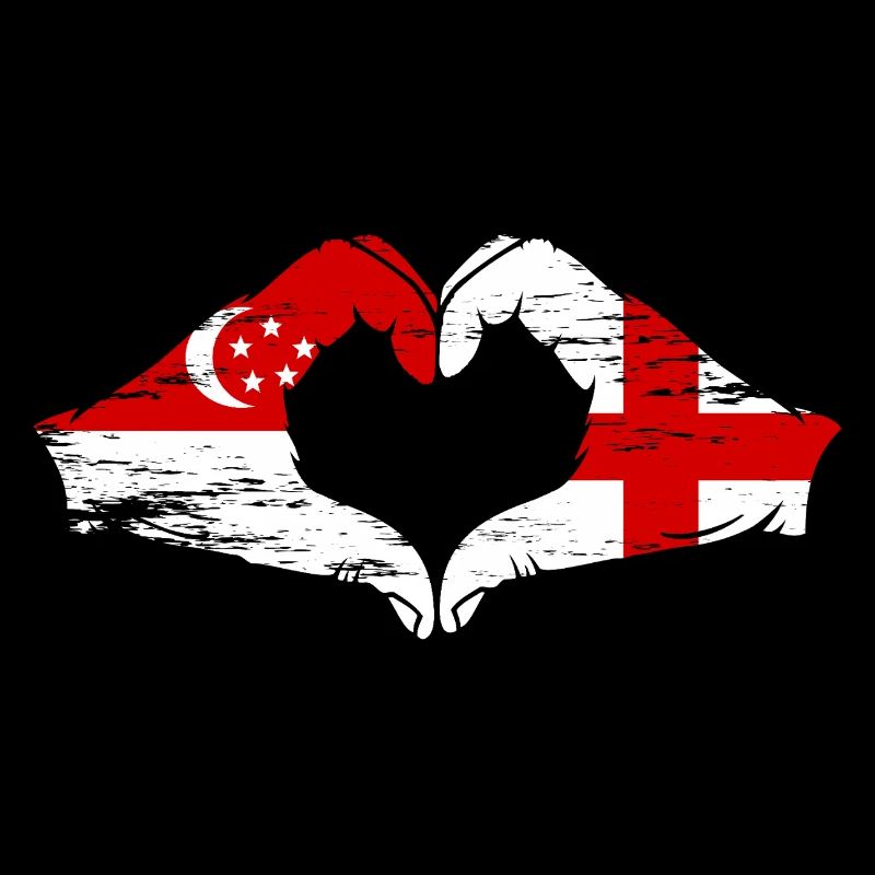 Singapour Angleterre drapeau mains forme de coeur utilisé