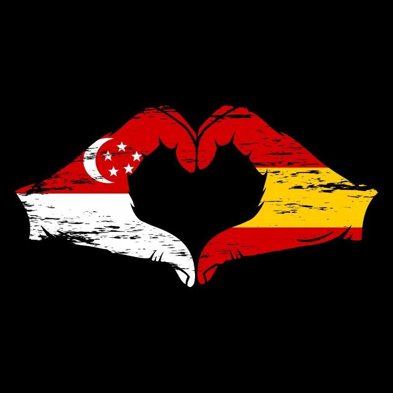 Singapour Espagne drapeau mains forme de coeur utilisé