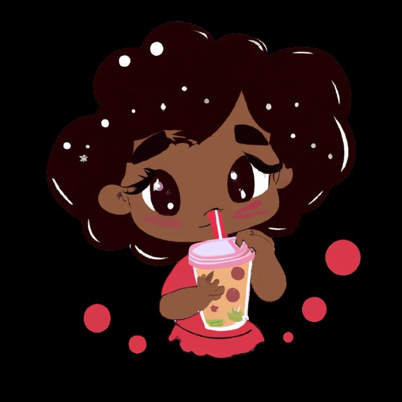 Kawaii Afrikanisches schwarzes Mädchen trinkt Bubble Tea