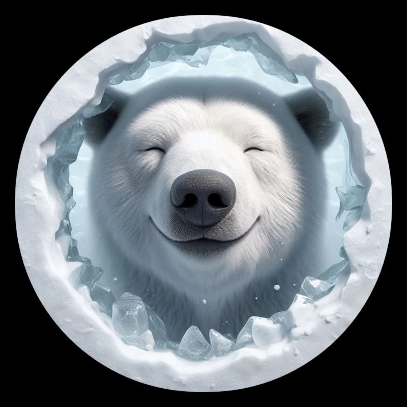 Lachender Eisbär schaut durch Loch aus Eis