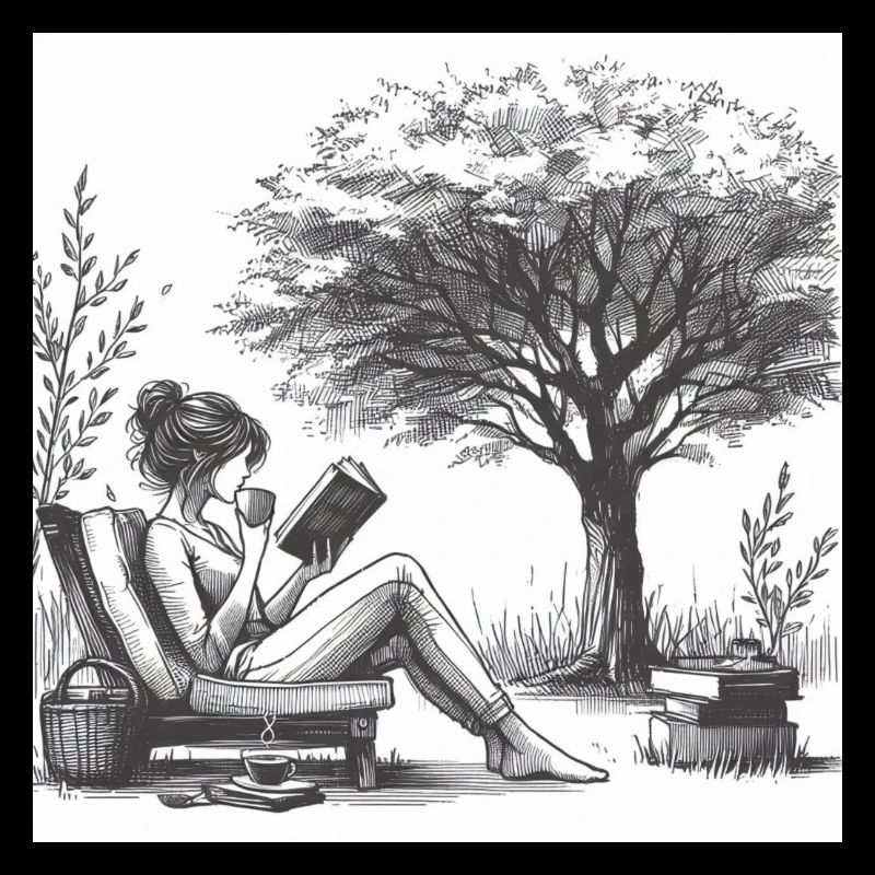 Frau trinkt Kaffee und liest ein Buch