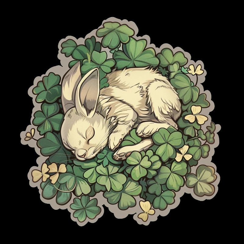 Sleeping bunny in clover Easter motif