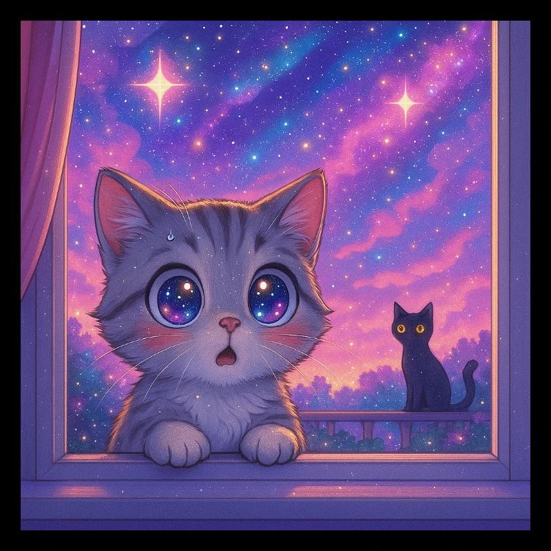 Kosmische Katze mit Sternenaugen