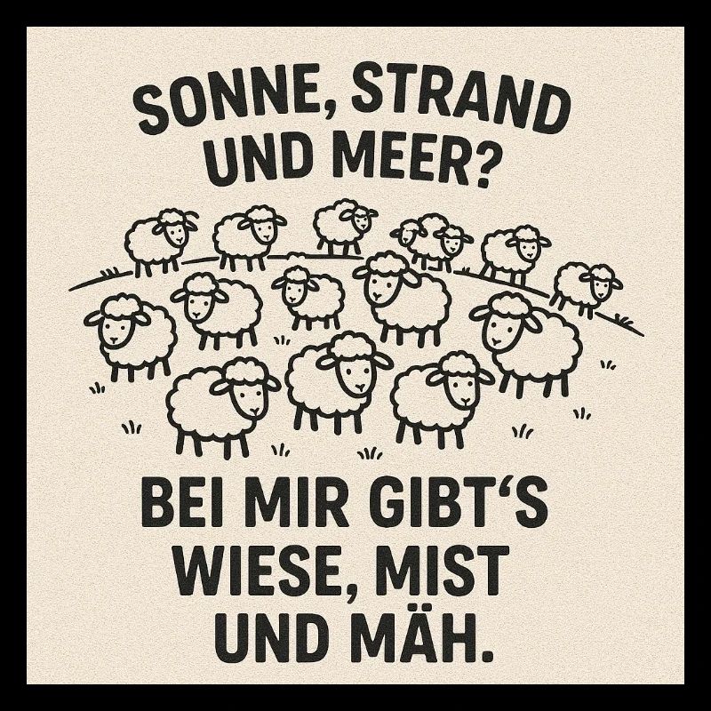 Wiese statt Strand Schafhumor