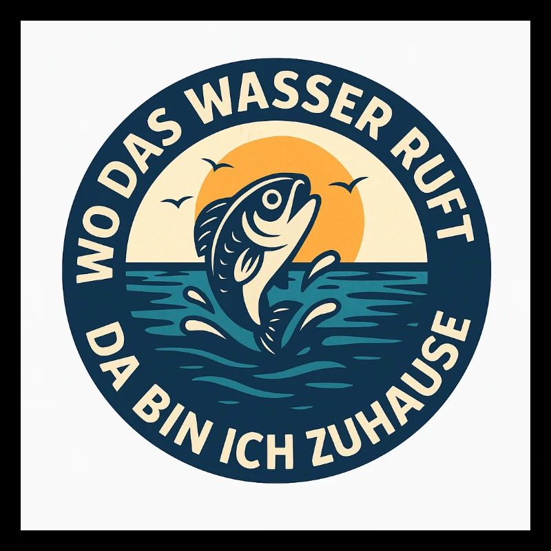 Dicton d’eau avec poisson et coucher de soleil