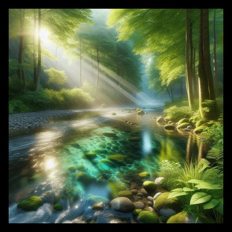 Du soleil dans un ruisseau forestier