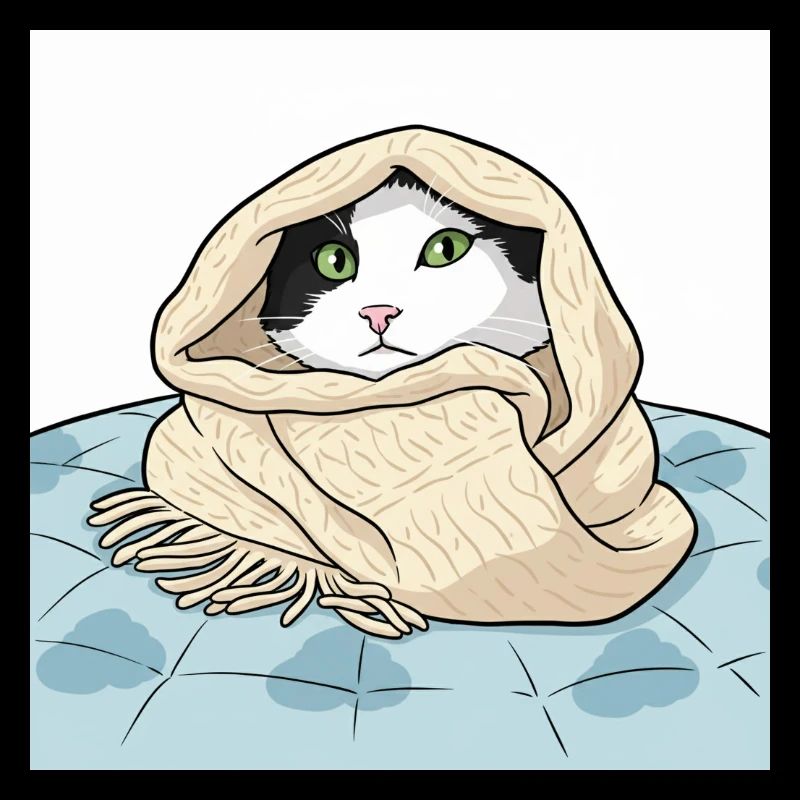 Chat enveloppé dans un châle beige