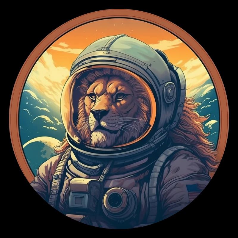 Astronaute Lion au coucher du soleil, créatif