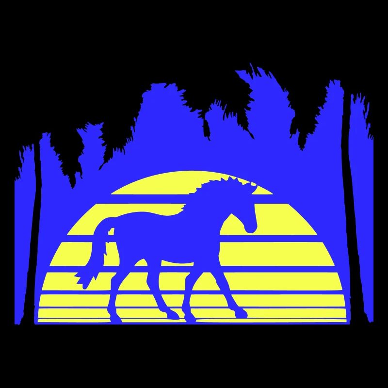Lignes d’équitation Cavalier Soleil Palmiers Silhouette