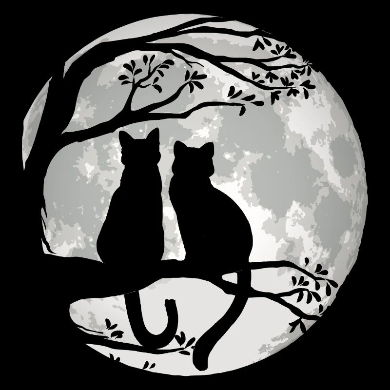 Cats on Tree at Moonlight - Dear Cat