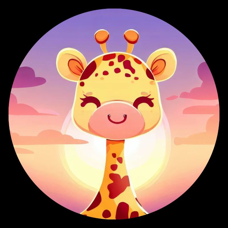 Mignonne girafe endormie au coucher du soleil