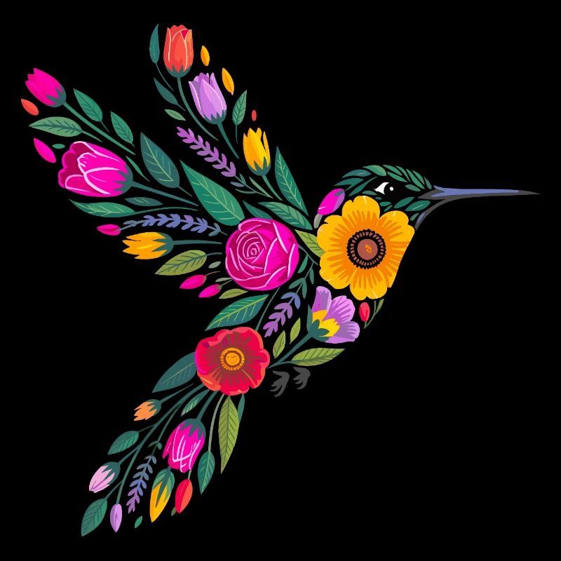 Graphisme Colibri Fleurs