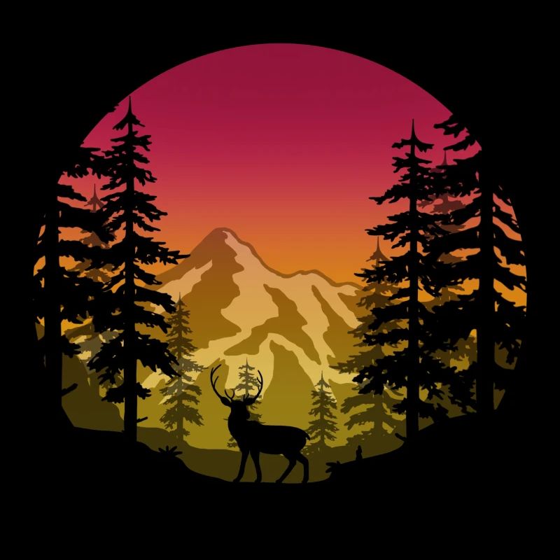 Cerf dans la forêt (rond / rose-jaune)