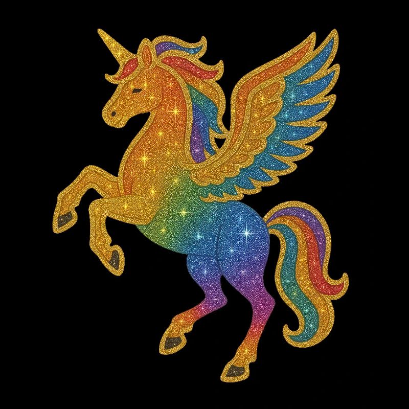 Glittering Rainbow Pegasus Illustration