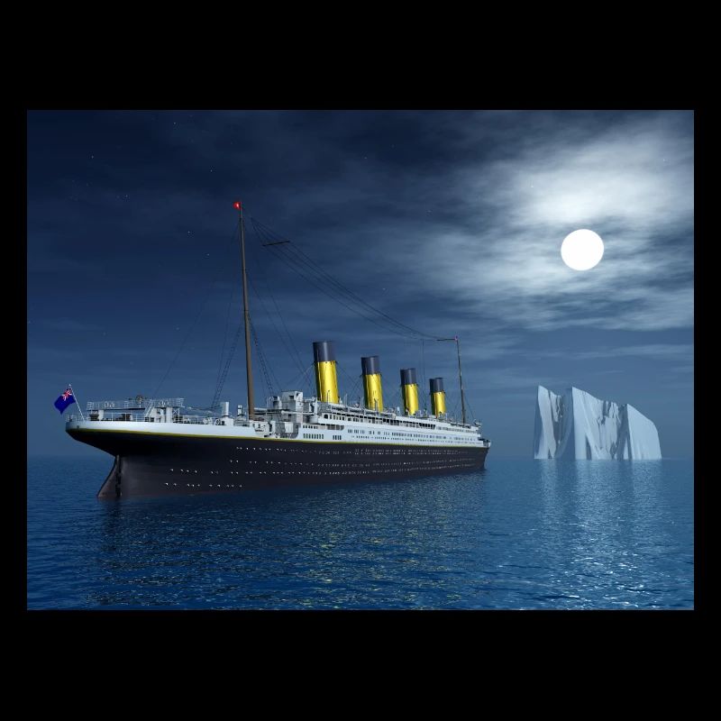 Historisches Passagierschiff Titanic und Eisberg