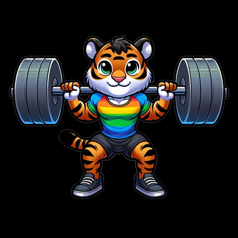 Rainbow Tiger Squatting In The Gym