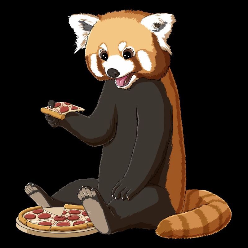 Panda rouge mange des pizzas