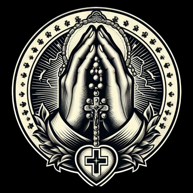 Hands clasped in prayer with rosary