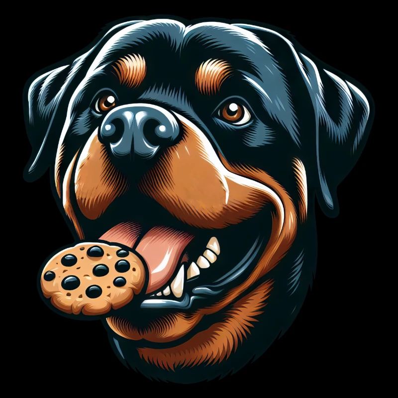 Rottweiler mit Hamburger und Keks