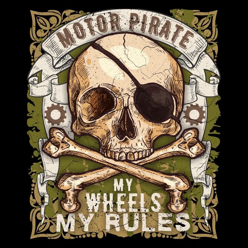 Skull Skull Motorcycle Pirate, Biker Design