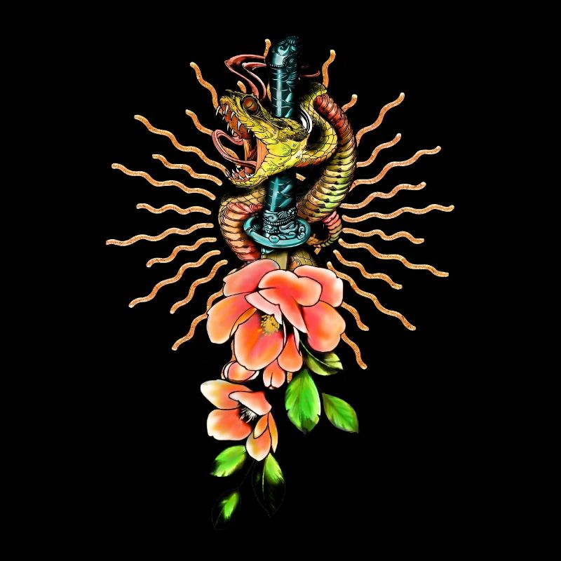 Superbe serpent avec des fleurs.