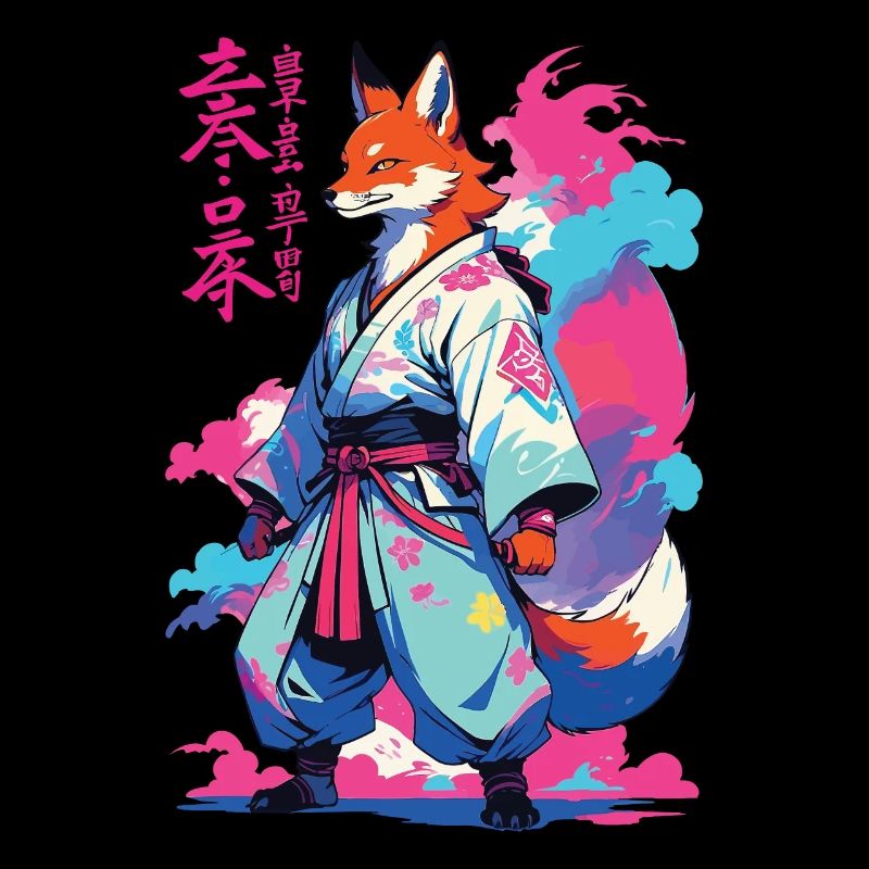 Kitsune Samurai Fox Aesthetic Vaporwave Style