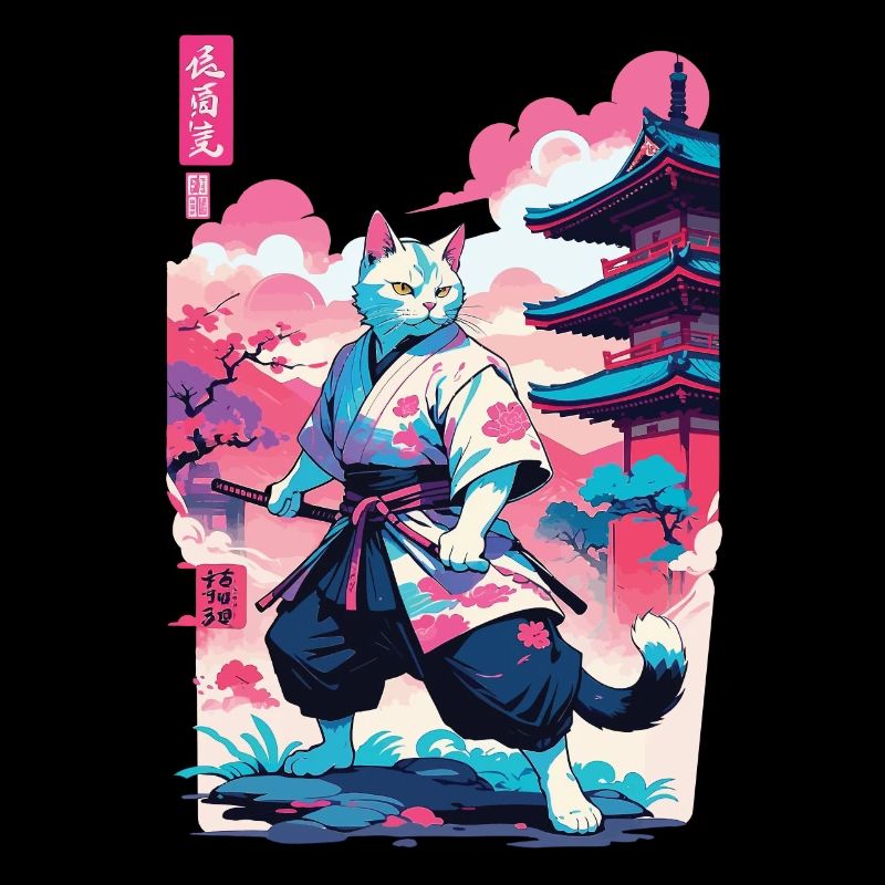 Samurai Cat Vaporwave Aesthetic Japan Art