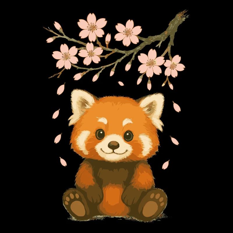 Roter Panda, Pandabär, Japanisch, Kirschblüten