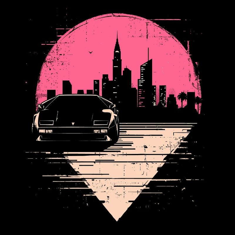 Synthwave 80er Retro Auto Skyline Motiv Geschenk