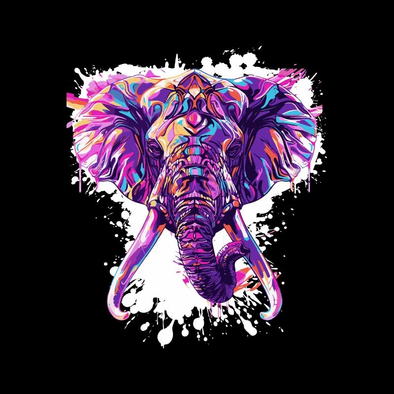 Colorful Elephant Head Neon Splash