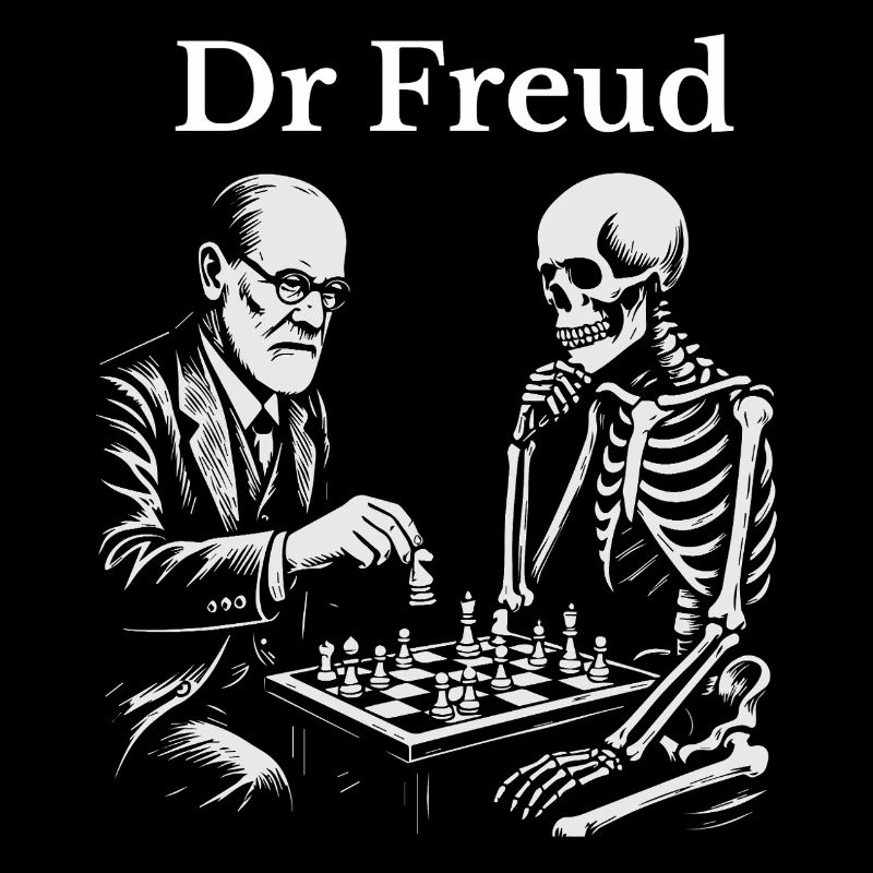 Freud Chess Duel with Skeleton