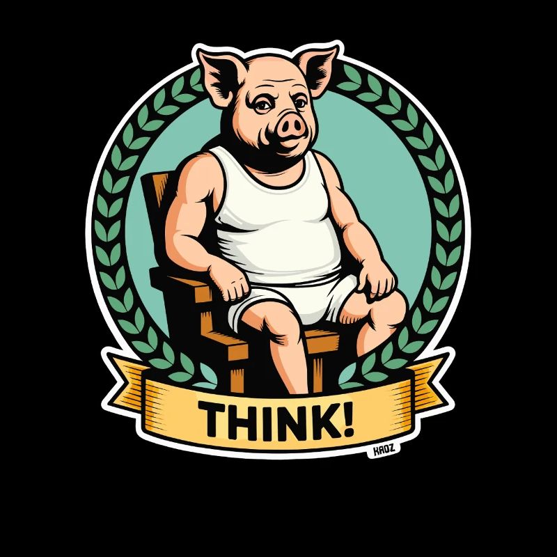 Penseur Dessin animé du cochon intelligent