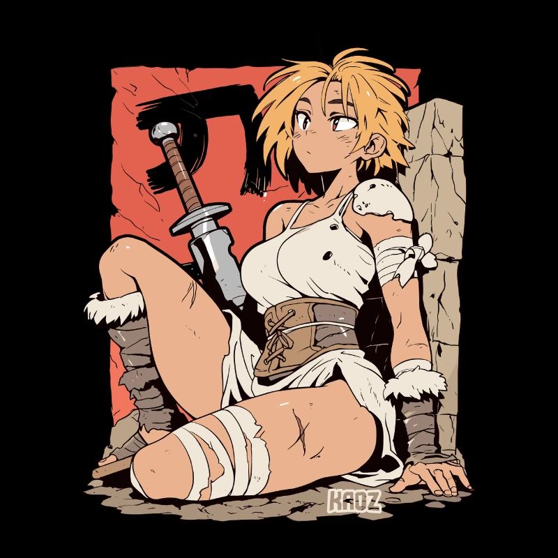 Guerrière blonde avec une épée dans le style manga