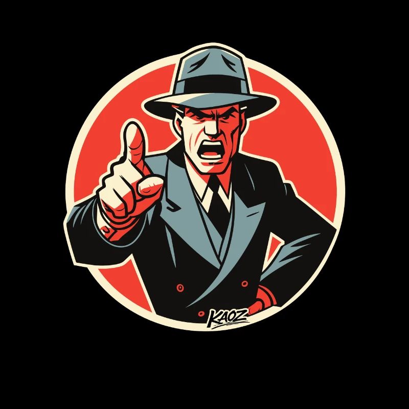 Retro-Noir-Mobster-Typ zeigt auf