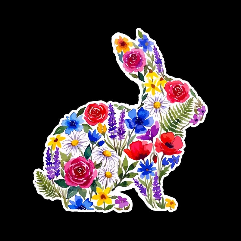 Fleurs en silhouette de lapin colorées